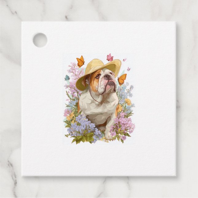 Étiquettes Cadeau Garden Bulldog � Floral Funny Dog (Devant)