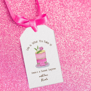Étiquettes-cadeau Gâteau aquarelle avec rose La vie est ce que vous