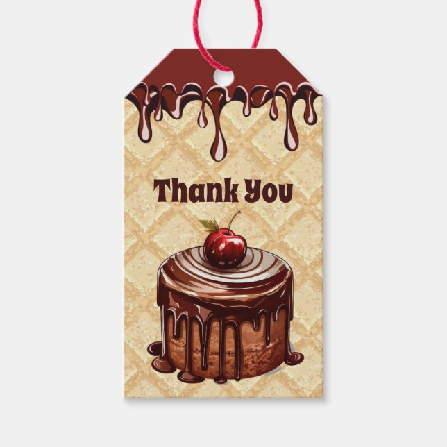 Étiquettes-cadeau Gâteau au chocolat cerise Merci de fête d'annivers (Devant)