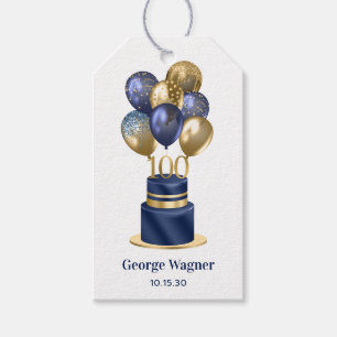Étiquettes-cadeau Gâteau avec ballons bleu marine pour 100e annivers