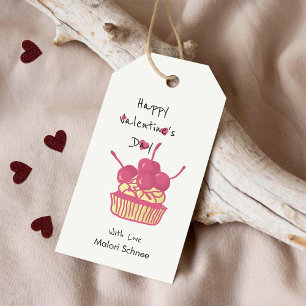 Étiquettes-cadeau Gâteau Cupcake à la Cerise de la Saint-Valentin –