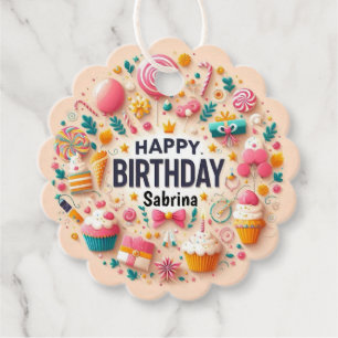 Étiquettes Cadeau Gâteau Cupcake Candyland Sucré & Sucette Joyeux An