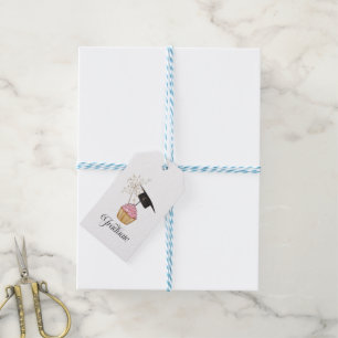 Étiquettes-cadeau Gâteau cupcake de graduation rose gradué