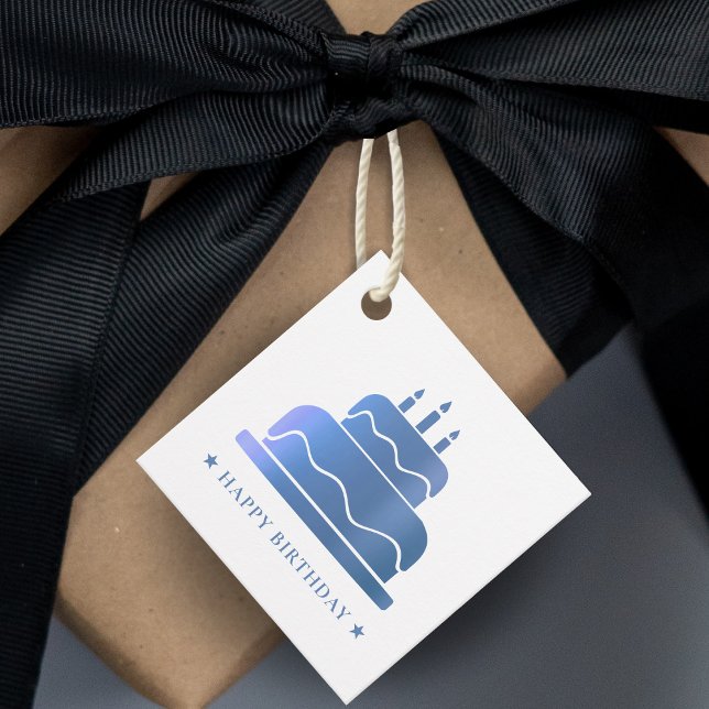 Étiquettes Cadeau Gâteau d'Anniversaire Blanc & Bleu À De (White and blue Happy Birthday Cake To From Favor Tags)