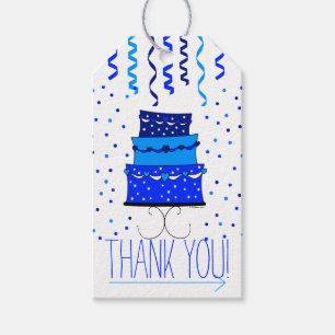Étiquettes-cadeau Gâteau d'anniversaire bleu - cadeau de Merci