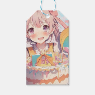 Étiquettes-cadeau Gâteau d'anniversaire de la fille Anime