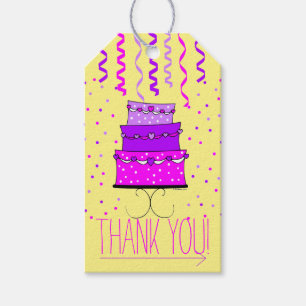 Étiquettes-cadeau Gâteau d'anniversaire rose et pourpre - cadeau de