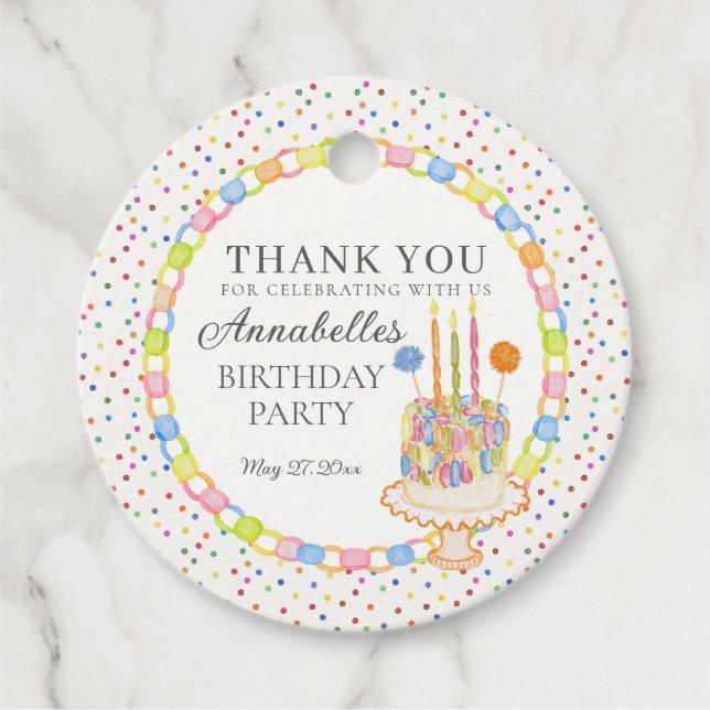 Étiquettes Cadeau Gâteau de fête d'anniversaire Confetti (Devant)