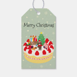 Étiquettes-cadeau Gâteau de Noël Ours Mousse Vert Moderne Personnali