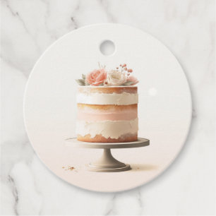 Étiquettes Cadeau Gâteau Floral Élégant Rose Pêche pour Baby Shower