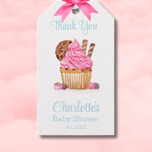 Étiquettes-cadeau Gâteau rose avec remerciement de Baby Shower au ch
