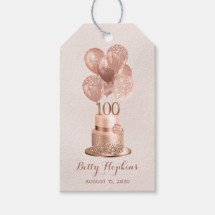 Étiquettes-cadeau Gâteau Rose Gold pour 100e Anniversaire