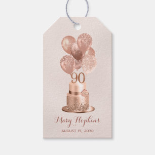 Étiquettes-cadeau Gâteau Rose Gold pour 90e Anniversaire