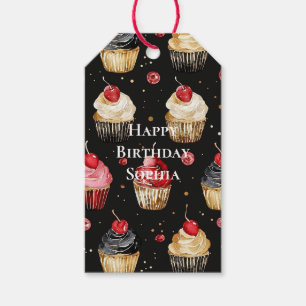 Étiquettes-cadeau Gâteaux anniversaire Black Red Gold Glam