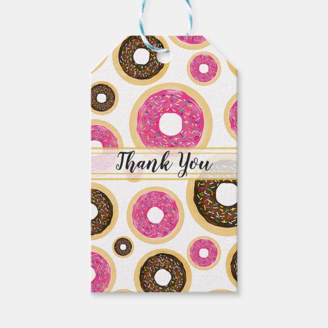 Étiquettes-cadeau Gâteaux Donuts Rose & Marron Modernes Fête d'Anniv (Devant)