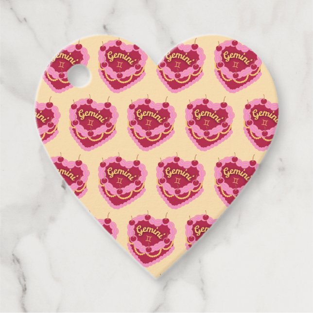 Étiquettes Cadeau Gemini Zodiac Coquette Coeur gâteau d'anniversaire (Devant)