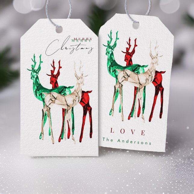 Étiquettes-cadeau Gemstone Crystal Reindeer Merry Christmas  (Créateur téléchargé)