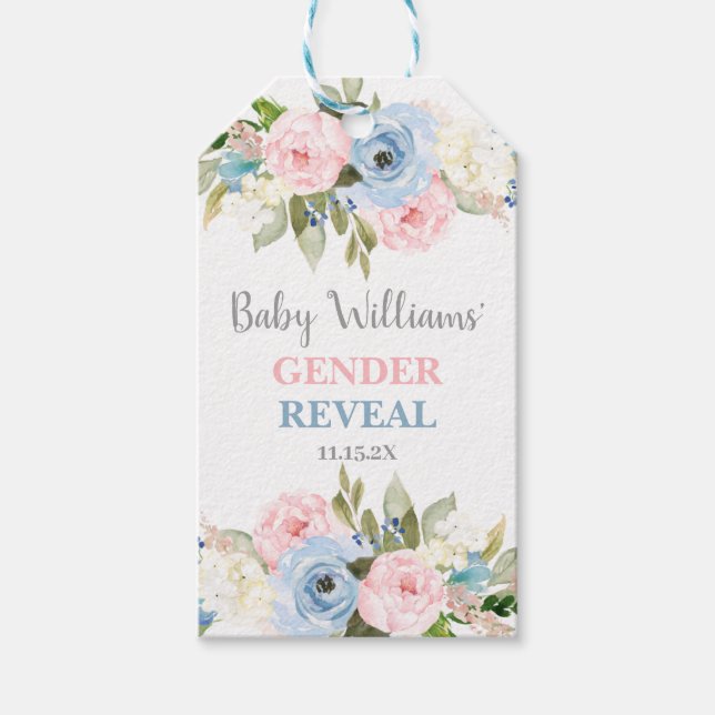 Étiquettes-cadeau Genre Révéler baby shower floral Balises cadeaux (Devant)