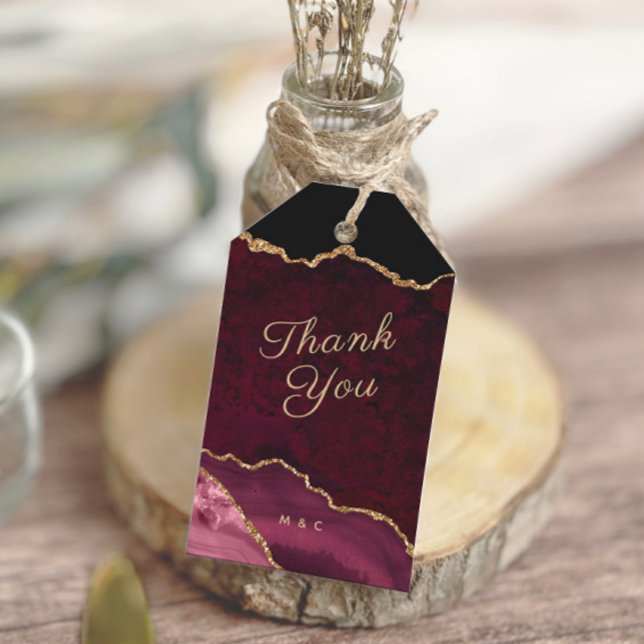 Étiquettes-cadeau Géode Gold Agate de Bourgogne Merci (Créateur téléchargé)