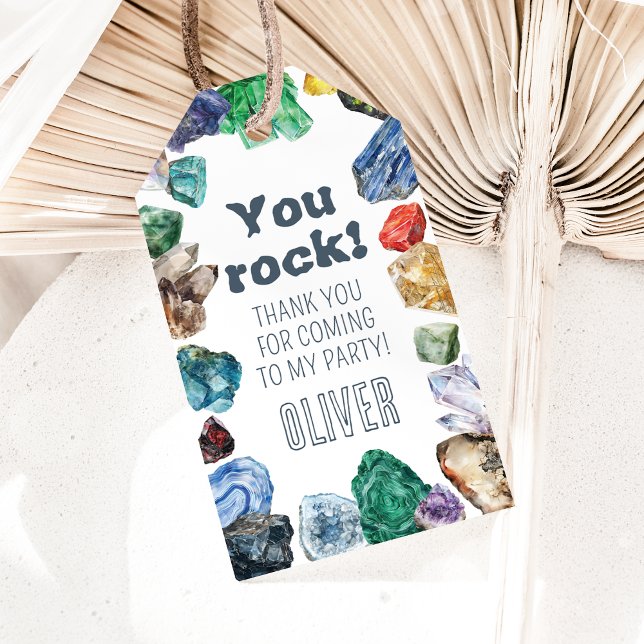Étiquettes-cadeau Géologie Anniversaire Rocks Gem Dig Merci (Créateur téléchargé)