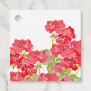 Étiquettes Cadeau Geraniums d'aquarelles rouges