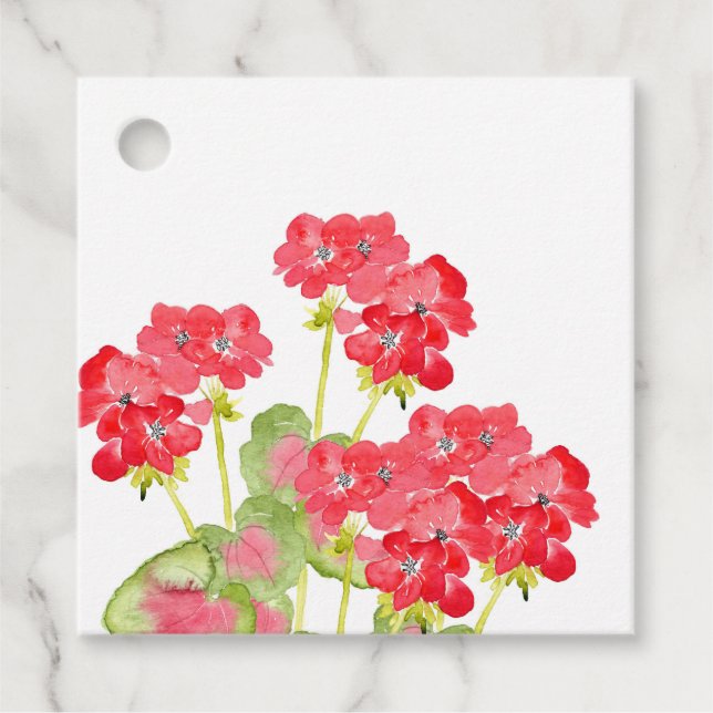 Étiquettes Cadeau Geraniums d'aquarelles rouges 2 (Devant)