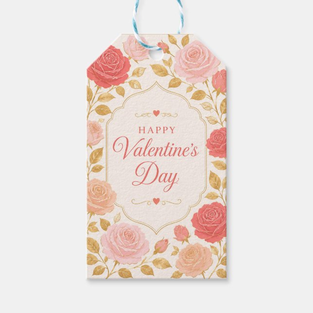 Étiquettes-cadeau Gilded Rose Romance de la Saint-Valentin (Devant)
