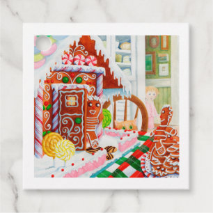 Étiquettes Cadeau GINGERBREAD SURPRISE Carré Tags cadeaux
