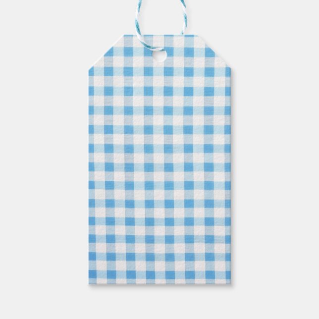 Étiquettes-cadeau Gingham Bleu Bébé (Devant)
