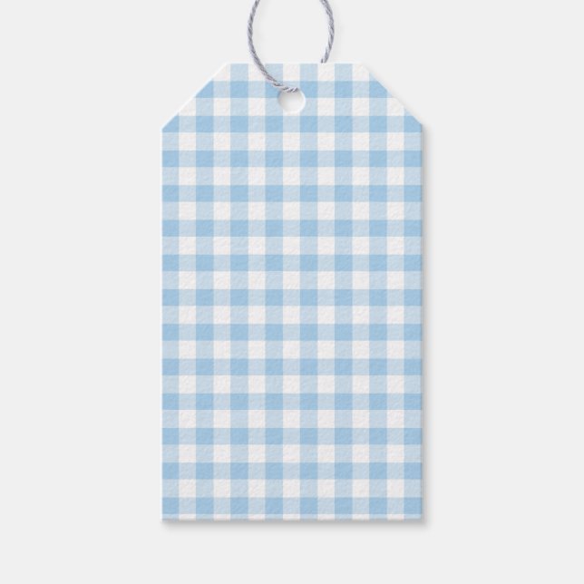 Étiquettes-cadeau Gingham Classique Bleu Bébé (Devant)