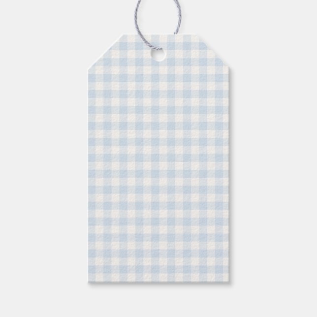 Étiquettes-cadeau Gingham Classique de Printemps | Bleu Poudre (Devant)