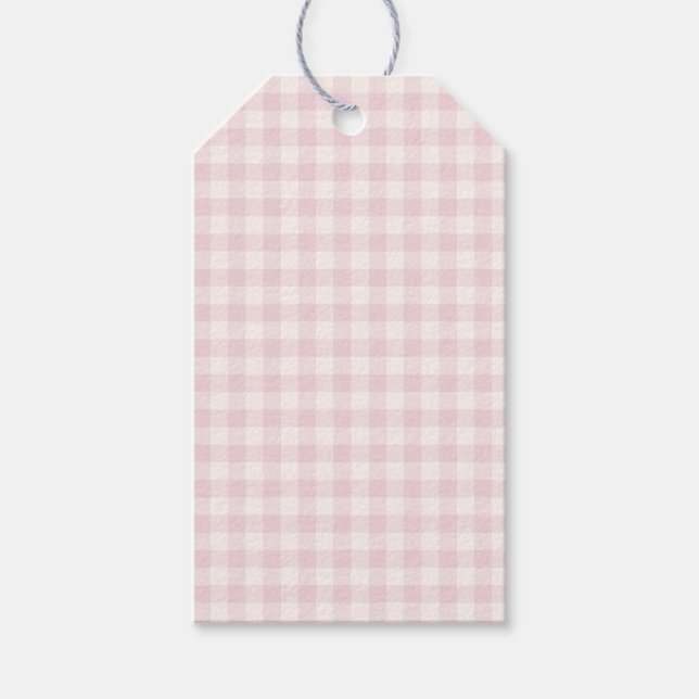 Étiquettes-cadeau Gingham Classique de printemps | Douce rose (Devant)