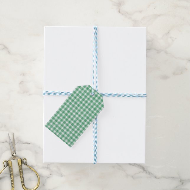 Étiquettes-cadeau Gingham vert menthe  (Avec de laficelle)