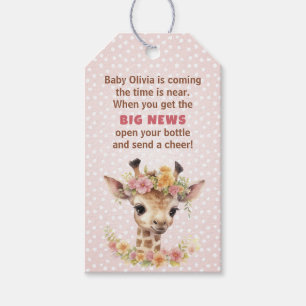 Étiquettes-cadeau Girafe rose bébé fille Safari douche bouteille Fav
