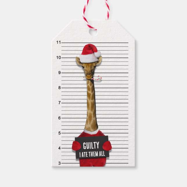 Étiquettes-cadeau Giraffe de culpabilité Mugshot Drôle Noël (Devant)