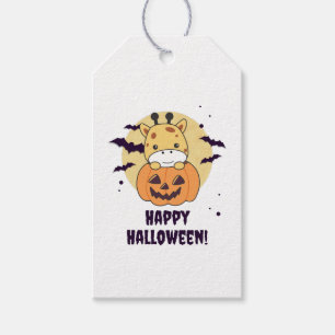 Étiquettes-cadeau Giraffe En Giraffes Cute Citrouille Joyeux Hallowe