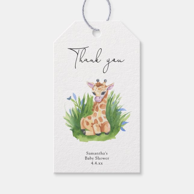 Étiquettes-cadeau Giraffe - merci baby shower (Devant)
