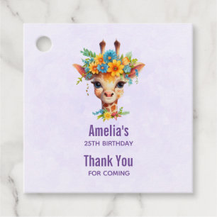Étiquettes Cadeau Giraffe mignonne à couronne florale