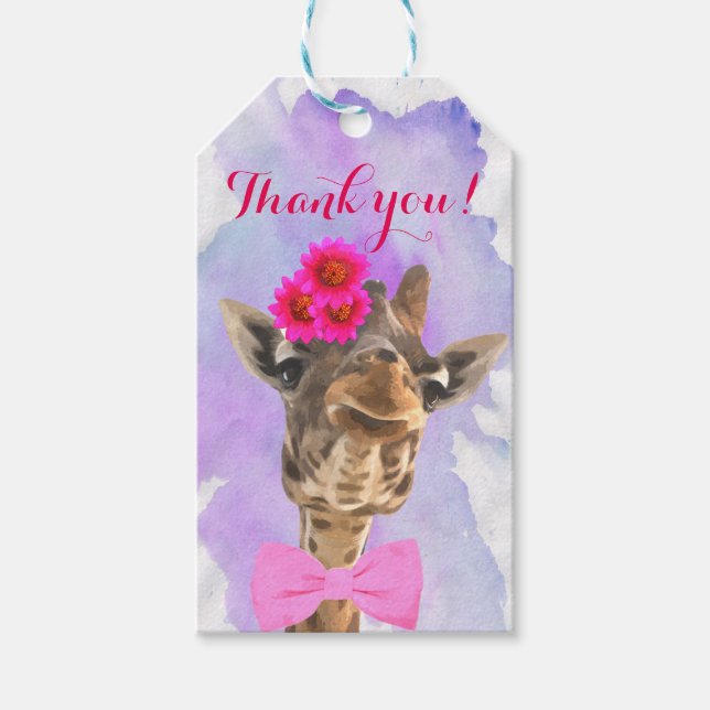 Étiquettes-cadeau Giraffe mignonne safari animal aquarelle merci (Devant)