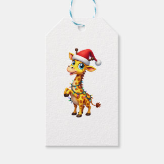 Étiquettes-cadeau Giraffe Xmas Lighting Funny Santa Giraffe Christma