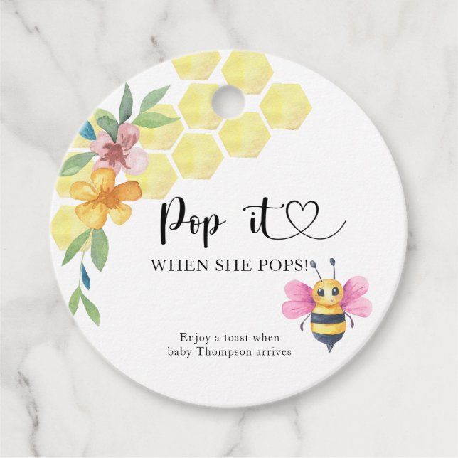 Étiquettes Cadeau Girl Bee Pop it When she pops (Devant)