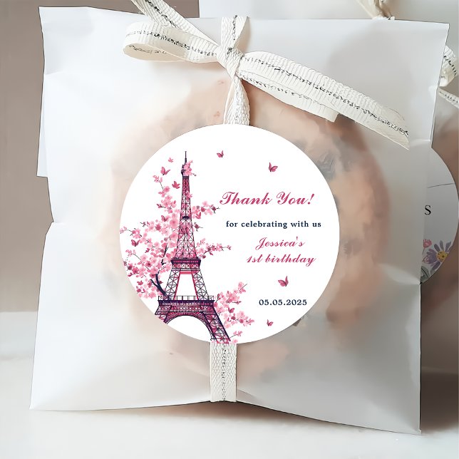Étiquettes Cadeau Girl Eiffel Tower Paris 1er anniversaire (Créateur téléchargé)