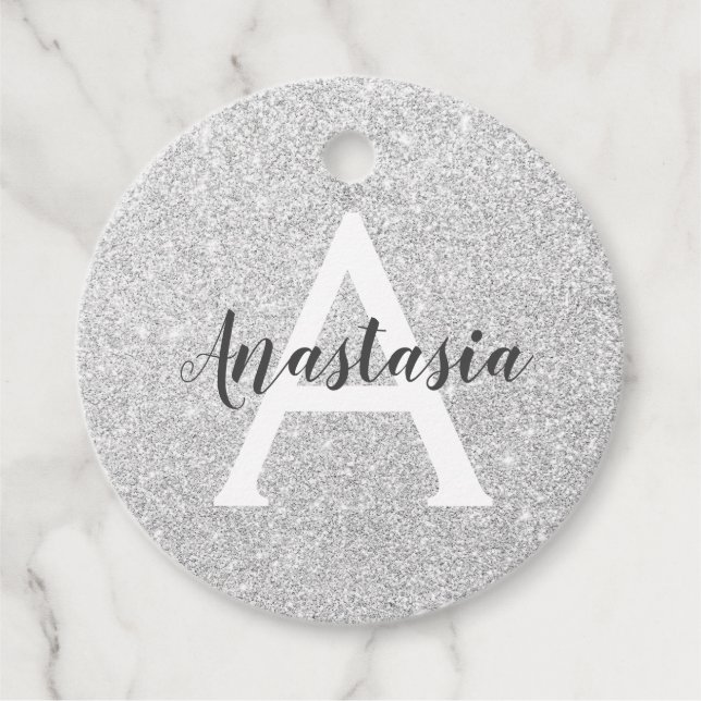 Étiquettes Cadeau Girl Glam Parties scintillant argent étincelles No (Devant)