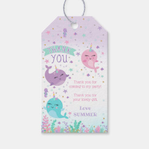 Étiquettes-cadeau Girl Narwhal Favor Tags Under the Sea Narwhal