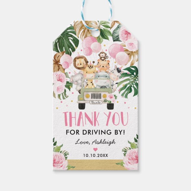 Étiquettes-cadeau Girl Safari Jungle Drive Par Baby shower Parade (Devant)