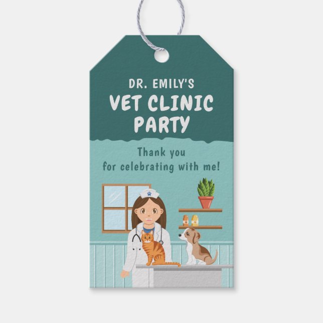 Étiquettes-cadeau Girl Veterinarian Pet Clinic Birthday Thank You (Devant)
