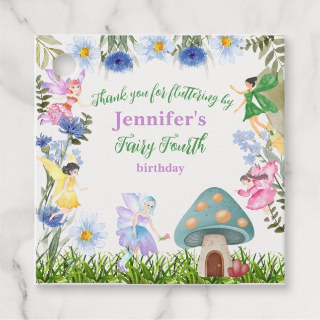 Étiquettes Cadeau Girl's Fairy Birthday Fairies and Flowers Any Age (Devant)