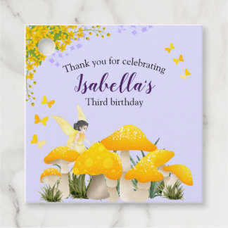Étiquettes Cadeau Girls Fairy Yellow Mushroom Butterfly Birthday