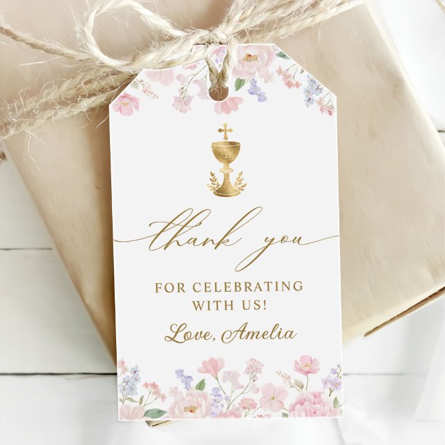 Étiquettes-cadeau Girl's First Holy Communion Pastel Floral (Créateur téléchargé)
