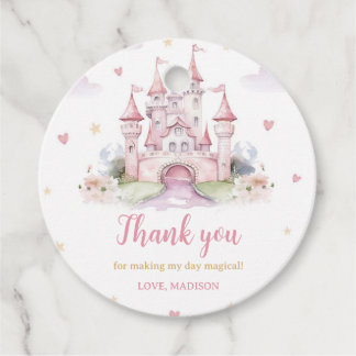 Étiquettes Cadeau Girls Pink Castle Princess Merci d'anniversaire